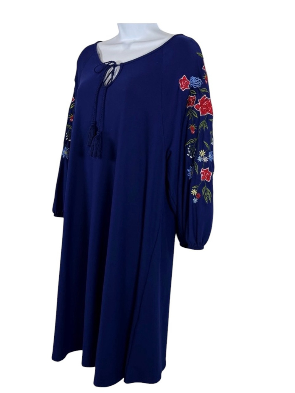 Alison Brittney Navy Blue Embroidered Sleeve Boho Dress Size L - Picture 9 of 12